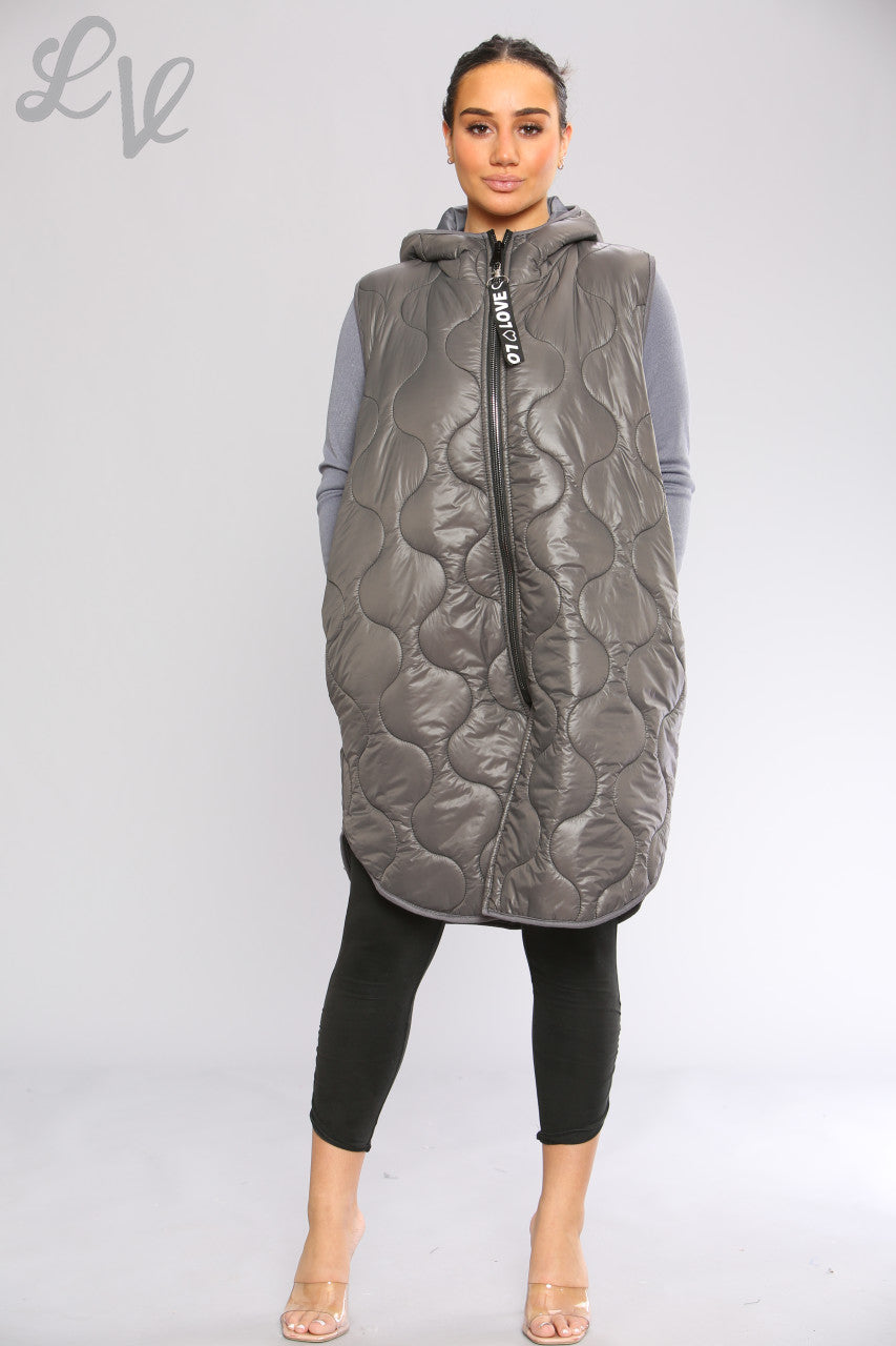 Dames Gewatteerd Gilet met Capuchon en Rits Grijs Per Stuk WAS €16,99 NU €10,99