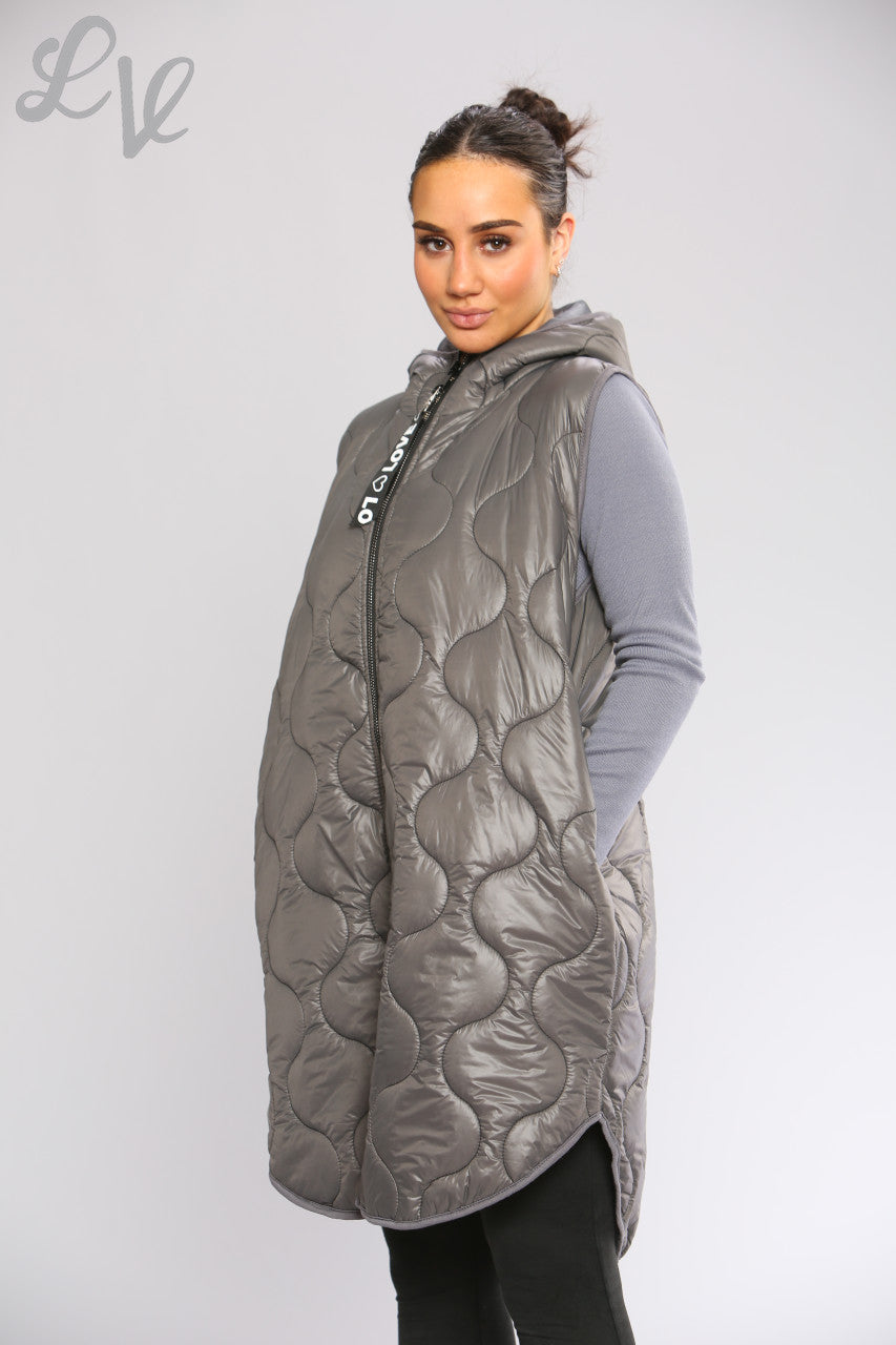 Dames Gewatteerd Gilet met Capuchon en Rits Grijs Per Stuk WAS €16,99 NU €10,99