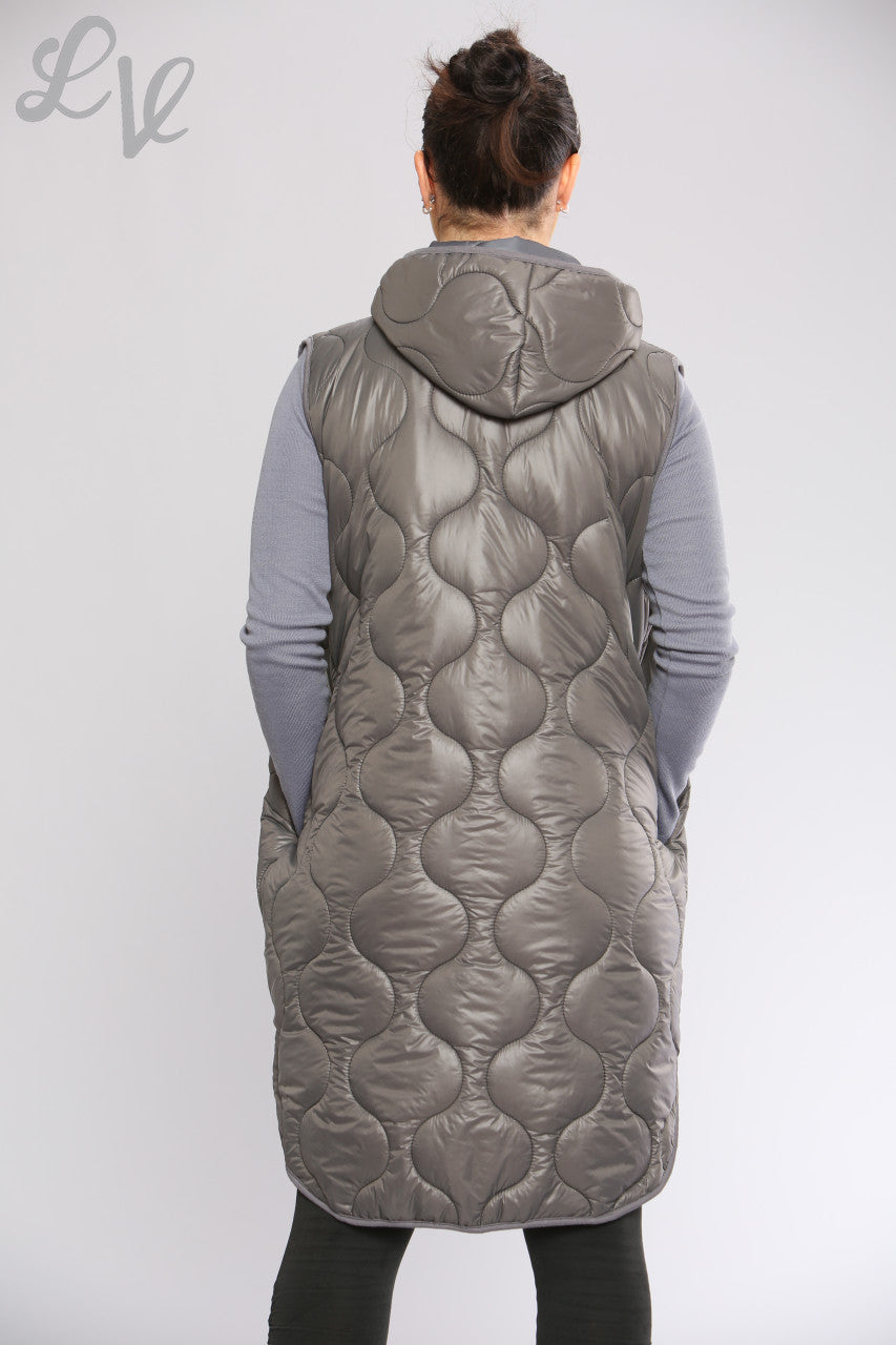 Dames Gewatteerd Gilet met Capuchon en Rits Grijs Per Stuk WAS €16,99 NU €10,99