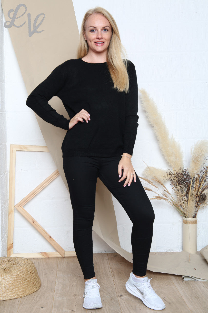Ladies Sequin Lattice Back Fine Knit Jumper Black Unit Price £14.99