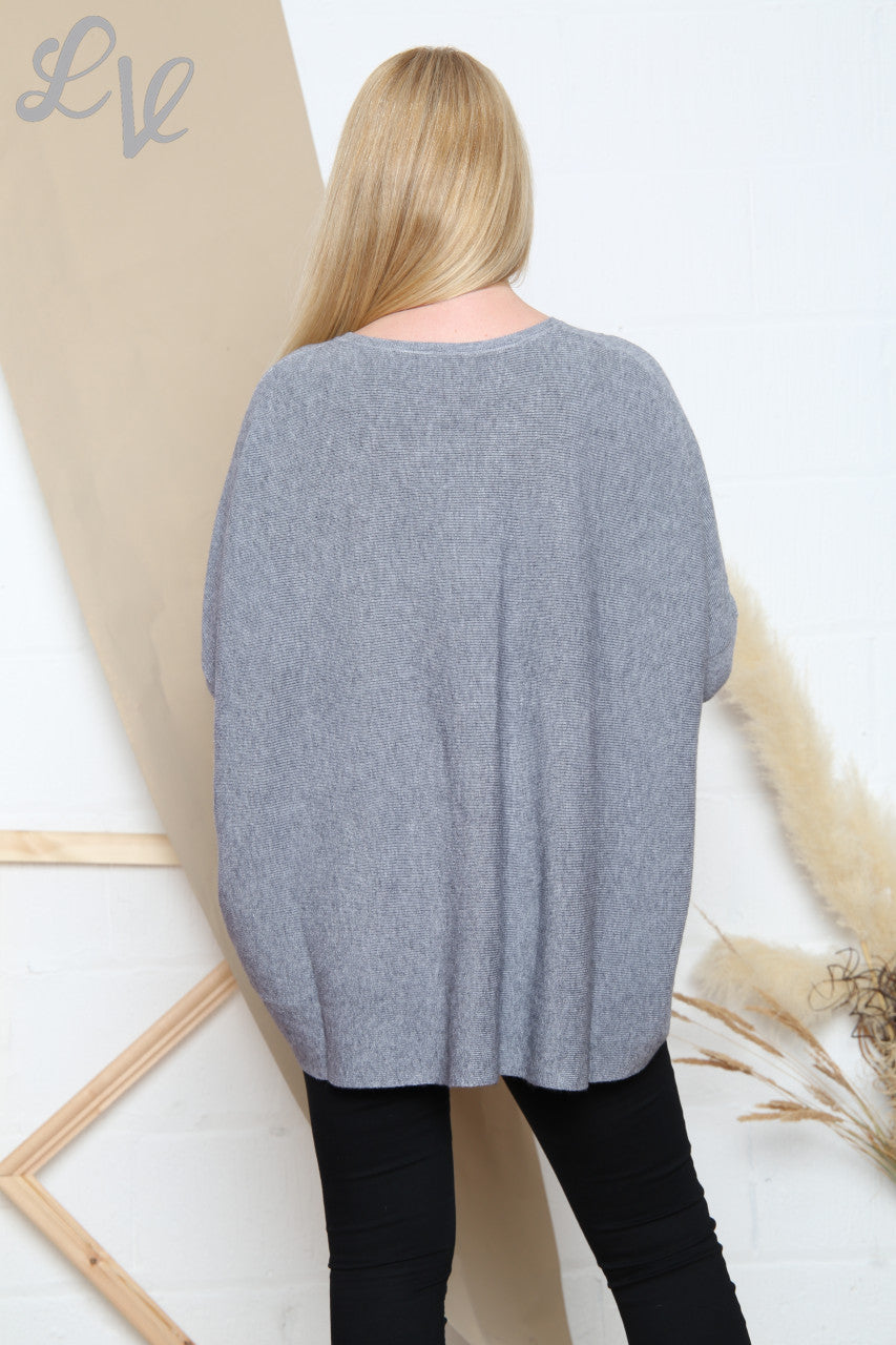 Ladies Imprint Detail Fine Knit Jumper Grey Unit Price £14.99