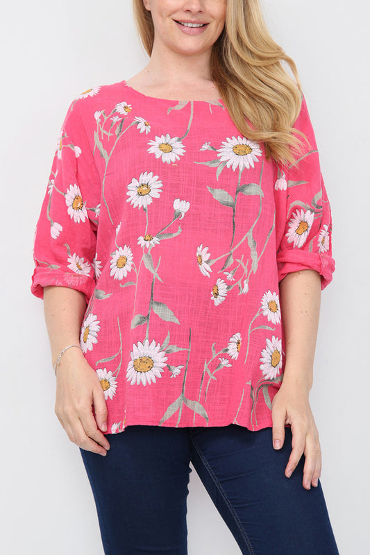 DAISY STEM PRINT TOP CERISE