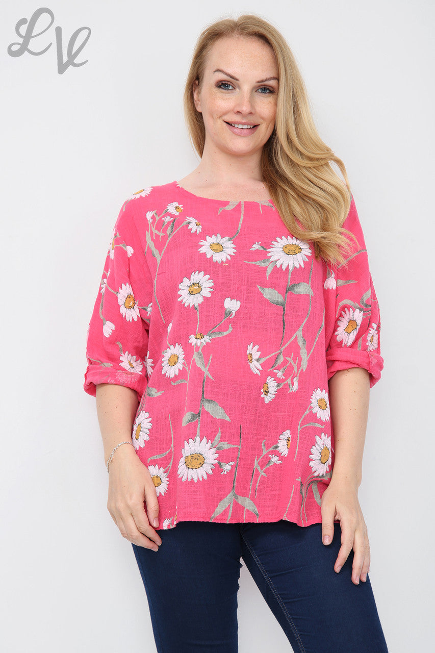 TOP MET MADELIEFJESPRINT CERISE