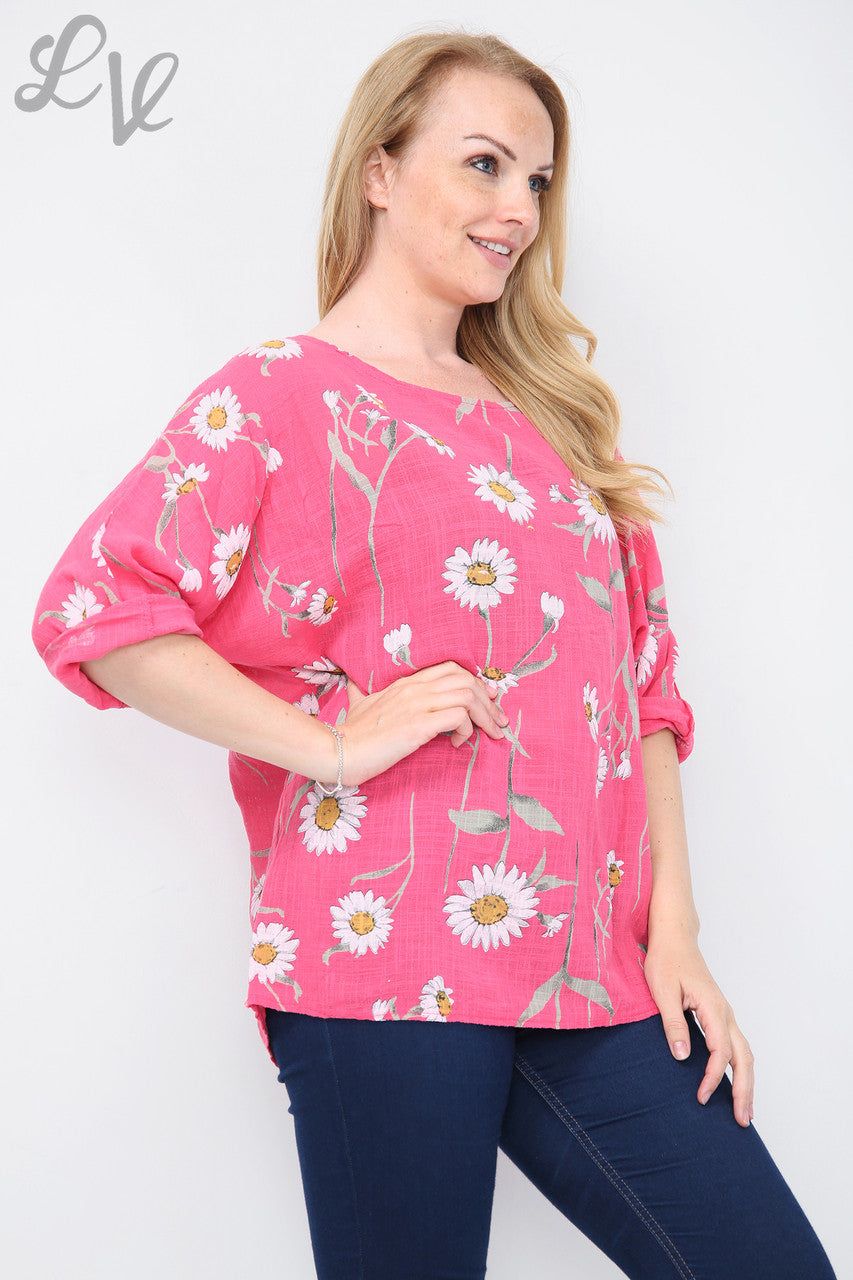 TOP MET MADELIEFJESPRINT CERISE