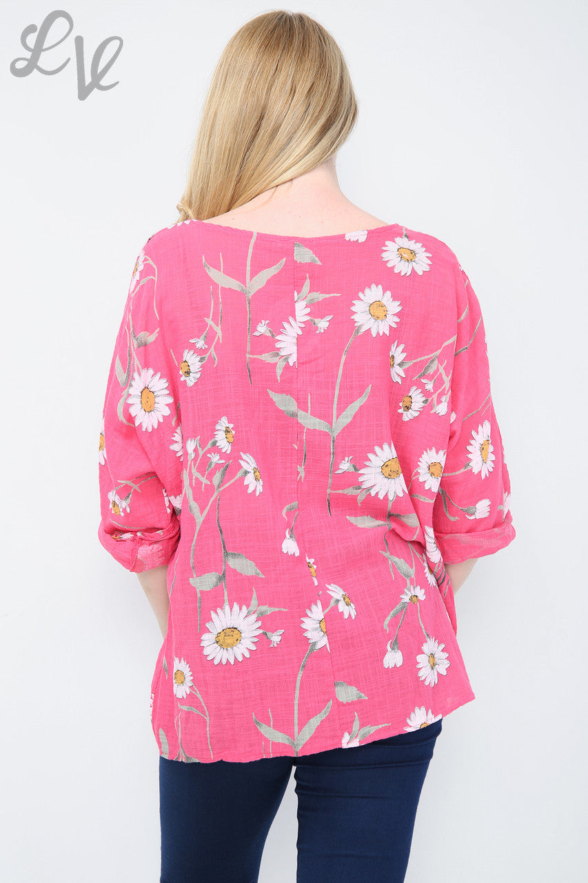 TOP MET MADELIEFJESPRINT CERISE