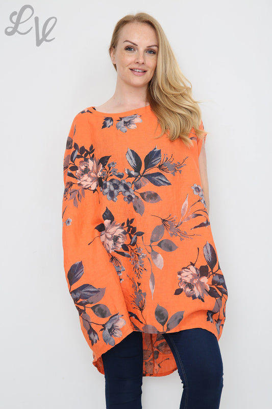 Dames Tuniekjurk met Bloem- en Bladerenprint Oranje Prijs per stuk € 12,99