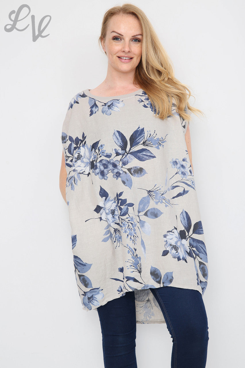 Dames tuniekjurk met bloemen- en bladerenprint steen Stukprijs € 12,99