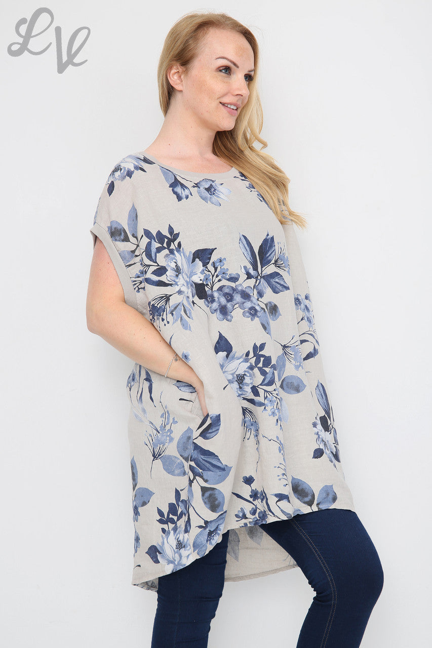 Dames tuniekjurk met bloemen- en bladerenprint steen Stukprijs € 12,99