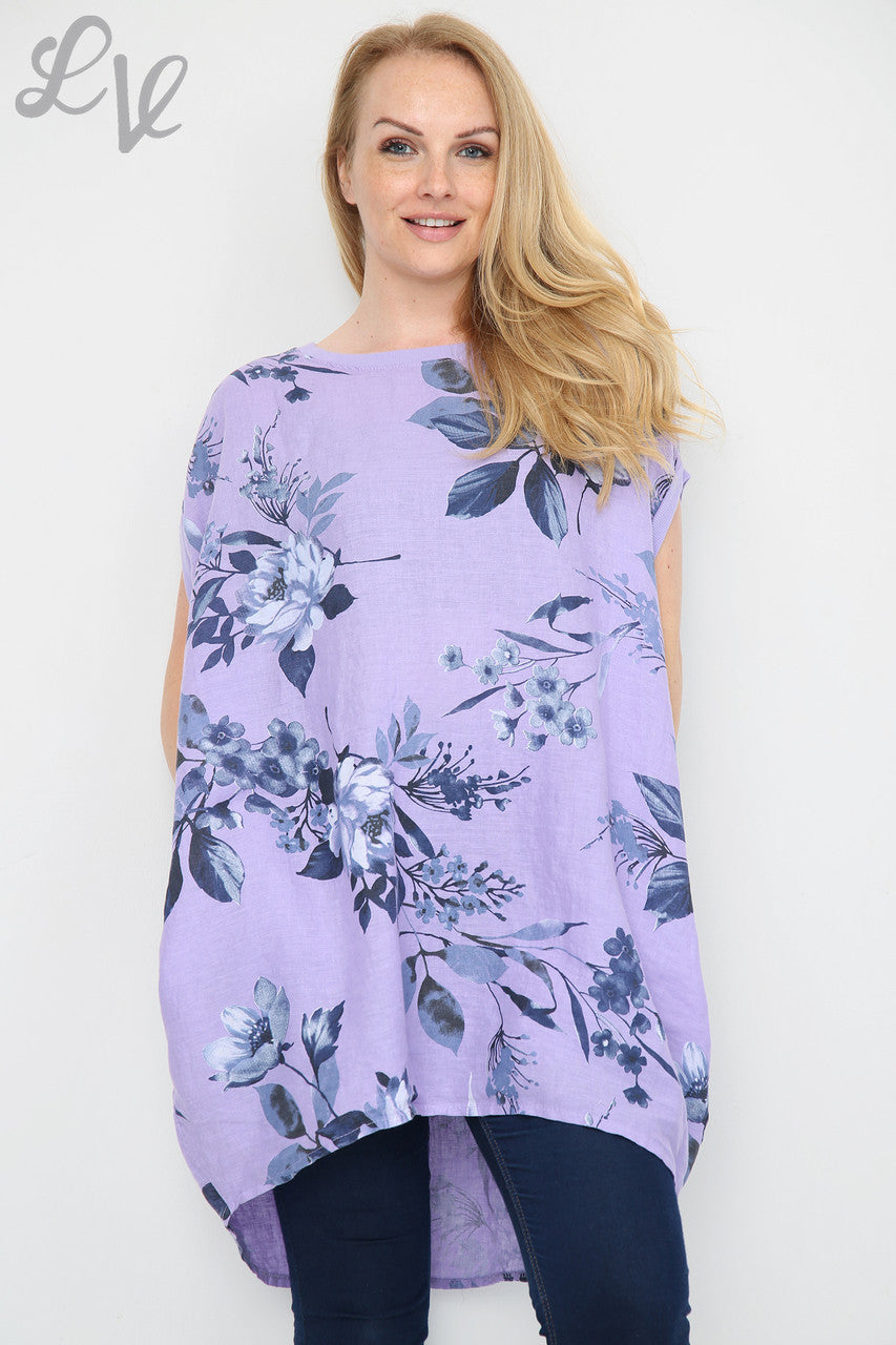 Ladies Floral Leaf Print Tunic Dress Purple Unit Price £12.99