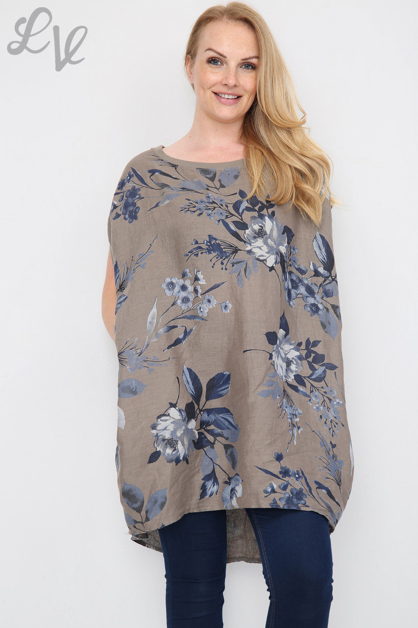 Ladies Floral Leaf Print Tunic Dress Taupe Unit Price £12.99