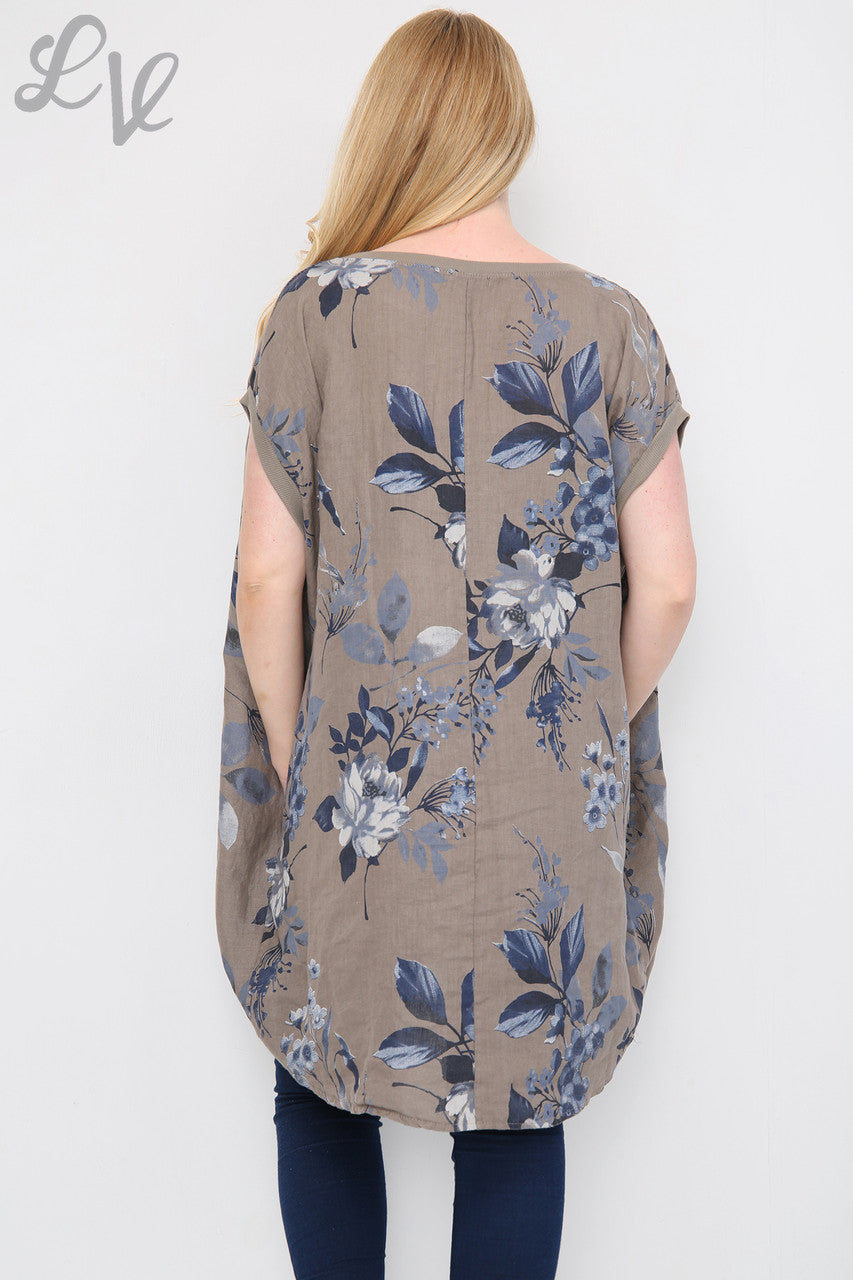 Ladies Floral Leaf Print Tunic Dress Taupe Unit Price £12.99
