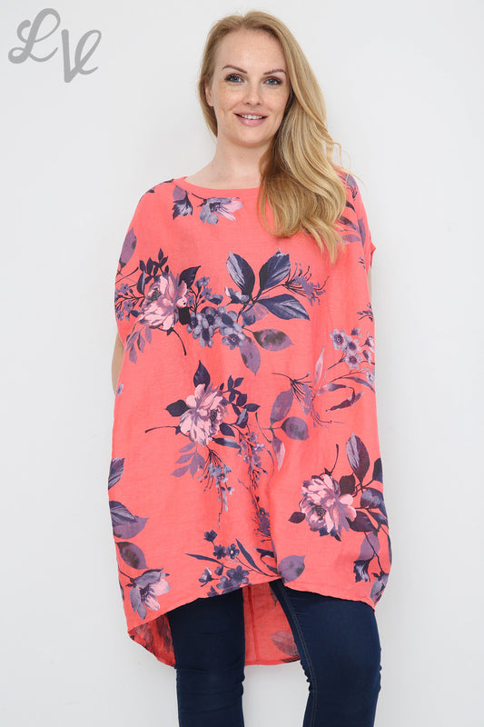 Dames Tuniekjurk met Bloem- en Bladprint Koraal Stukprijs € 12,99