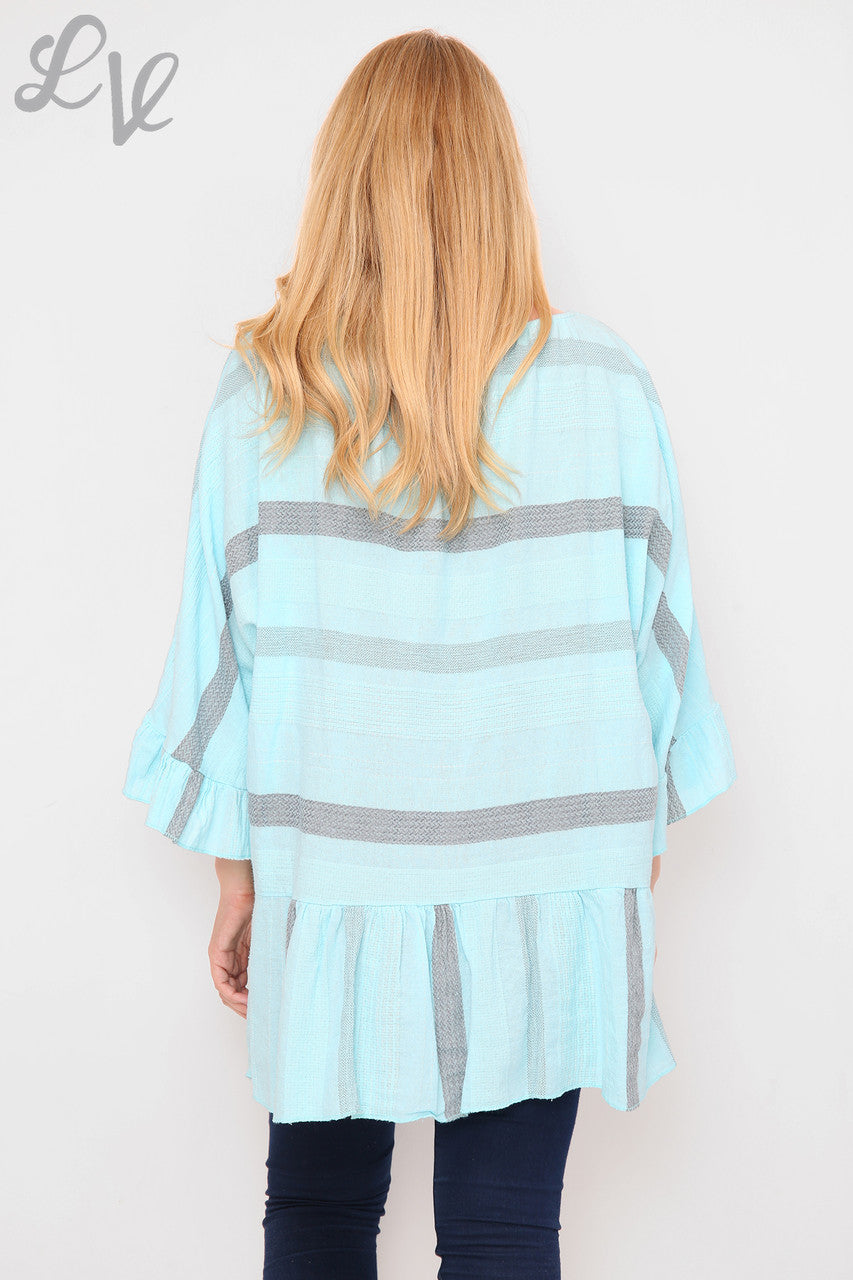 Dames gestreepte Boho Tuniek Jurk/Top Hemelsblauw Stukprijs €13,99