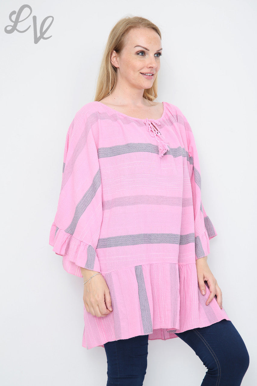 Dames gestreepte Boho Tuniek Jurk/Top Roze Stukprijs £13.99