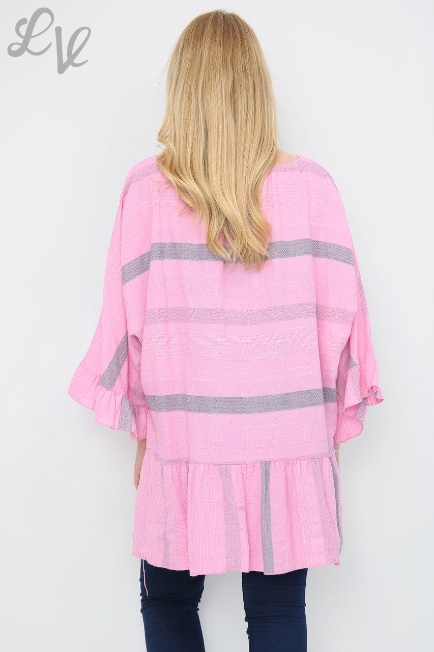 Dames gestreepte Boho Tuniek Jurk/Top Roze Stukprijs £13.99