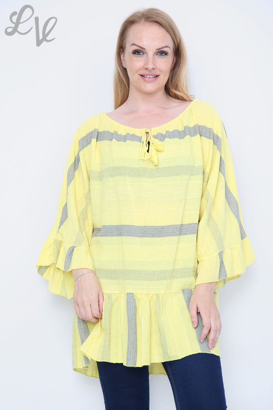 Dames Gestreepte Boho Tuniekjurk/-top Geel Stuksprijs € 13,99