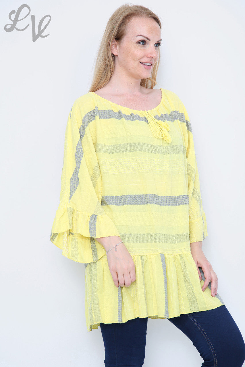 Dames Gestreepte Boho Tuniekjurk/-top Geel Stuksprijs € 13,99