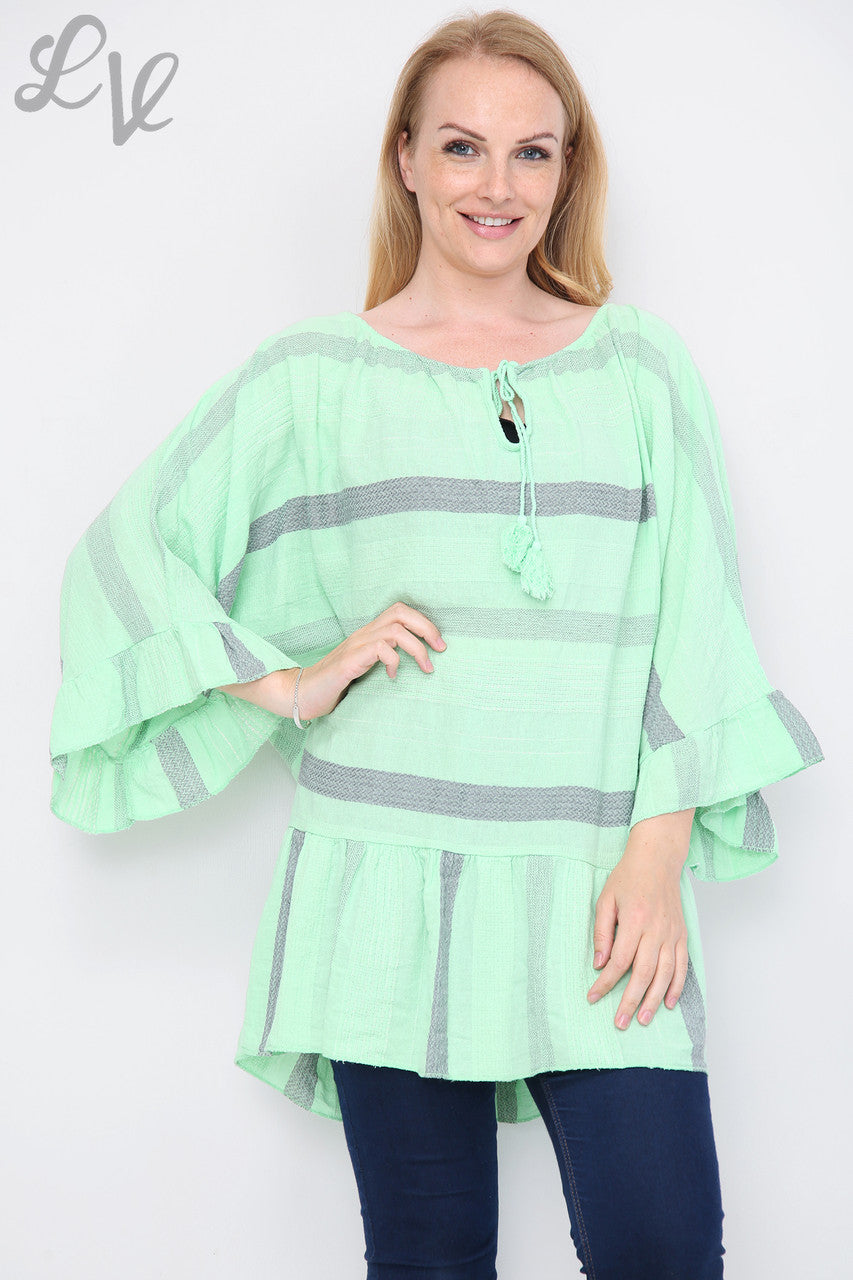 Dames gestreepte boho tuniekjurk/-top groen Prijs per stuk €13,99