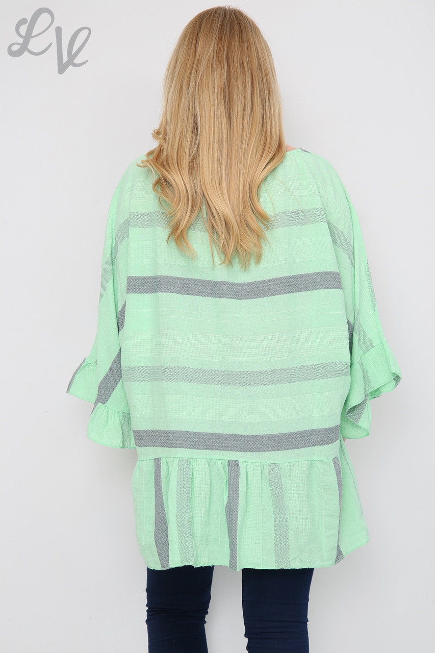 Dames gestreepte boho tuniekjurk/-top groen Prijs per stuk €13,99