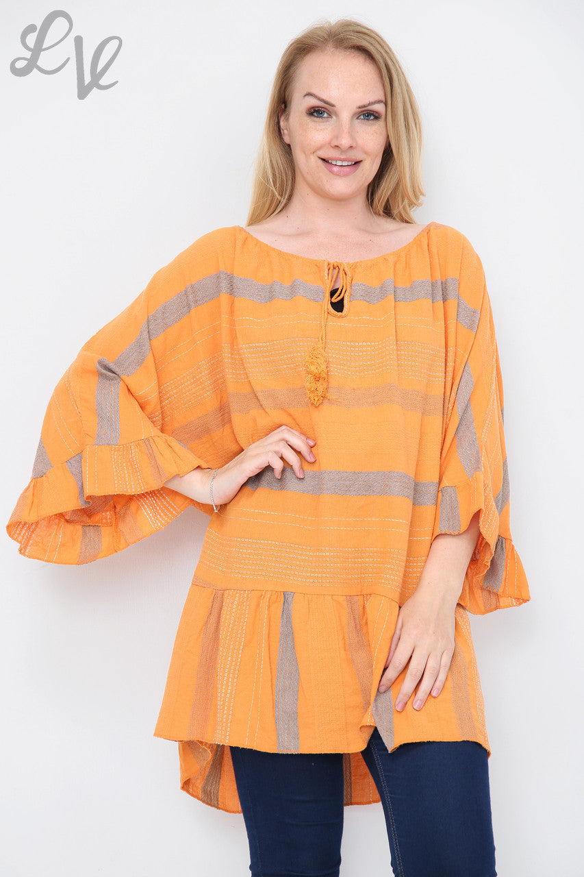Dames gestreepte Boho Tuniek Jurk/Top Oranje Stukprijs €13,99