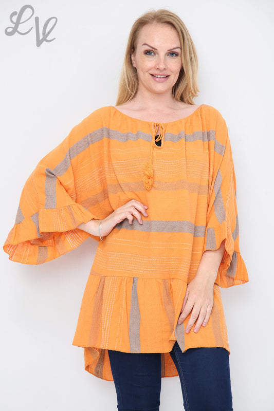 Dames gestreepte Boho Tuniek Jurk/Top Oranje Stukprijs €13,99