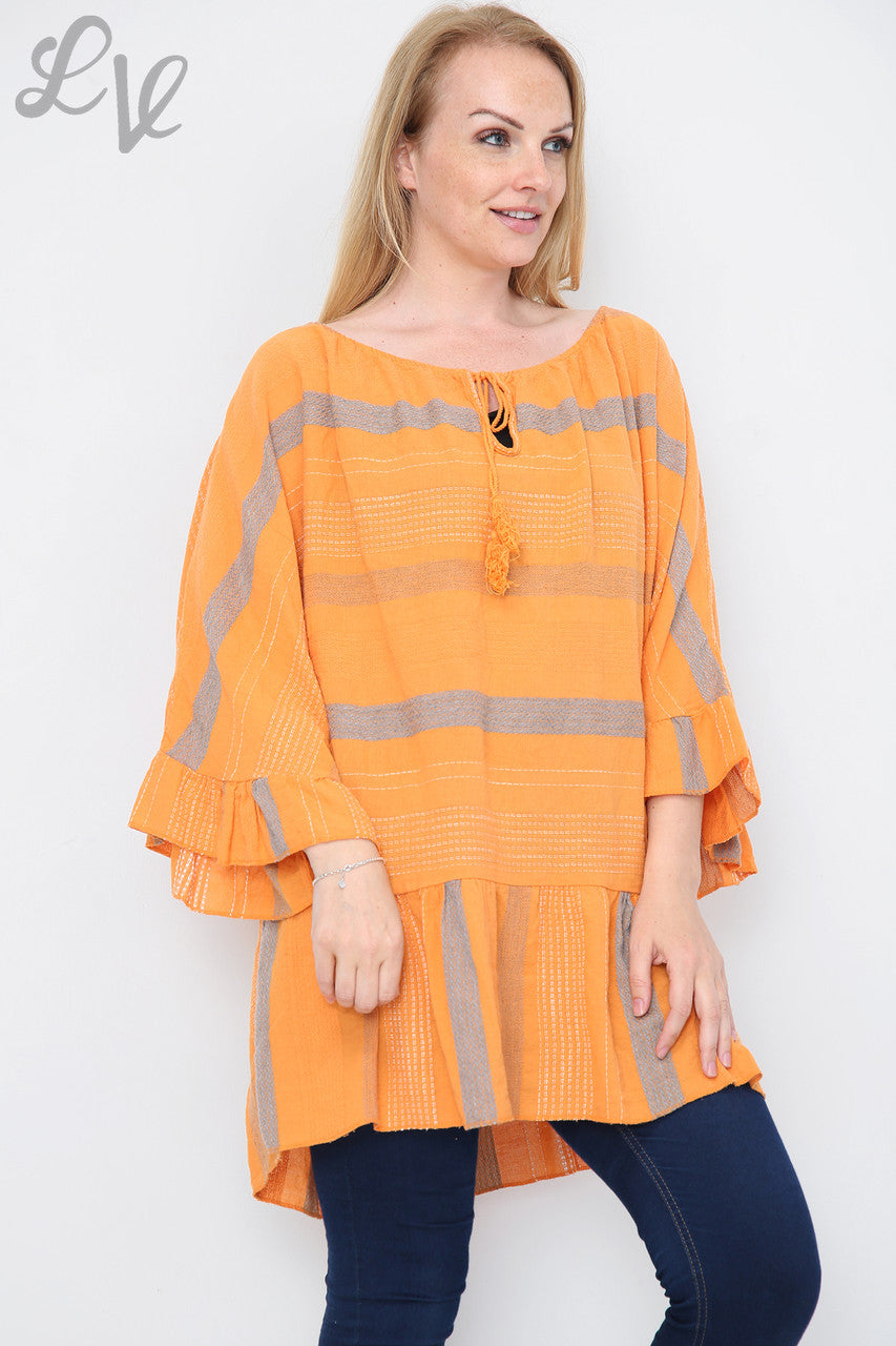 Dames gestreepte Boho Tuniek Jurk/Top Oranje Stukprijs €13,99