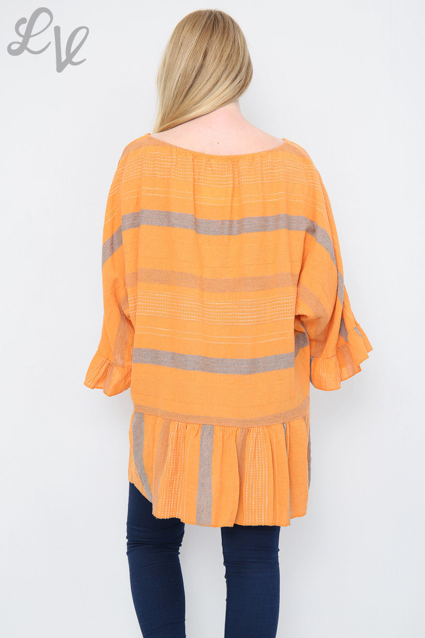 Dames gestreepte Boho Tuniek Jurk/Top Oranje Stukprijs €13,99
