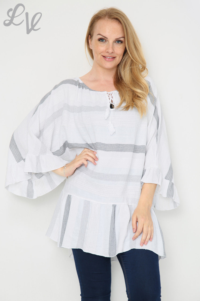 Ladies Stripe Boho Tunic Dress/Top White Unit Price £13.99