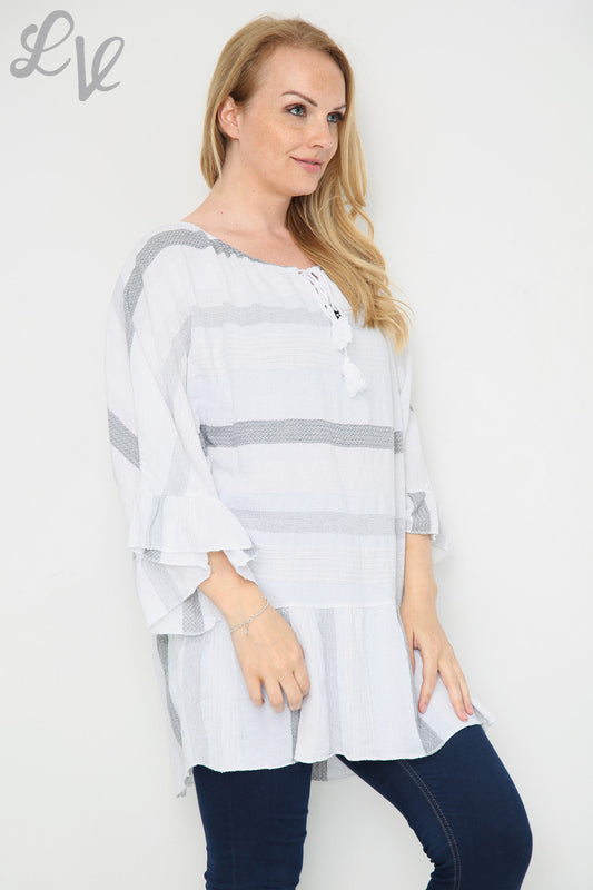 Dames Gestreept Boho Tuniekjurk/Top Wit Prijs per stuk €13,99
