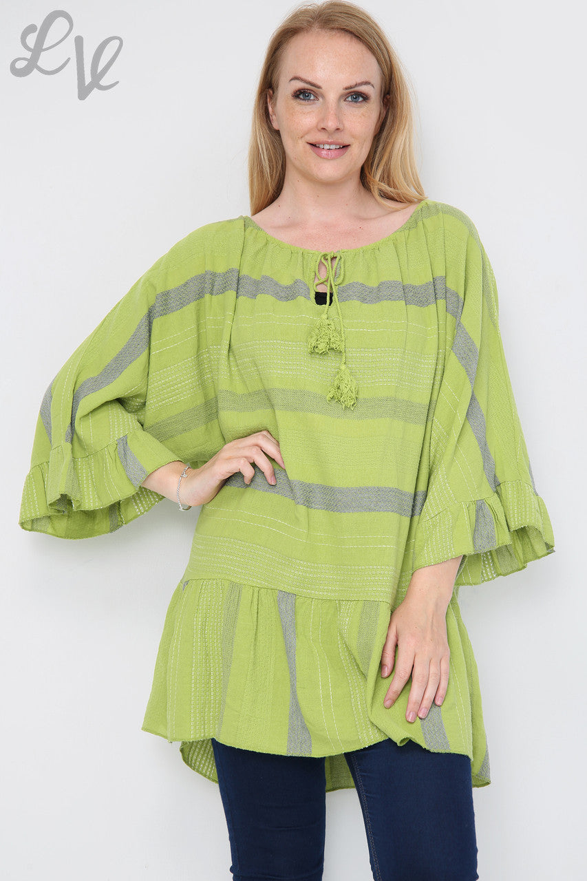 Dames gestreepte Boho Tuniek Jurk/Top Limoen Eenheidsprijs €13,99
