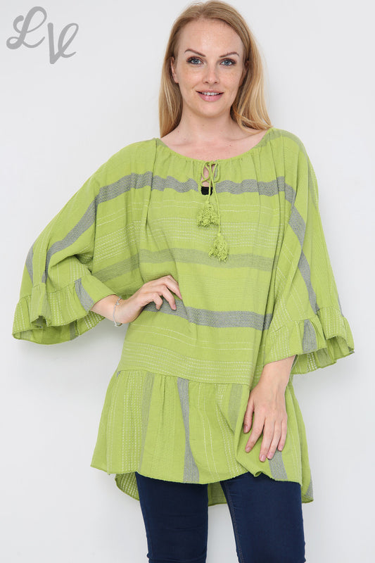 Dames gestreepte Boho Tuniek Jurk/Top Limoen Eenheidsprijs €13,99
