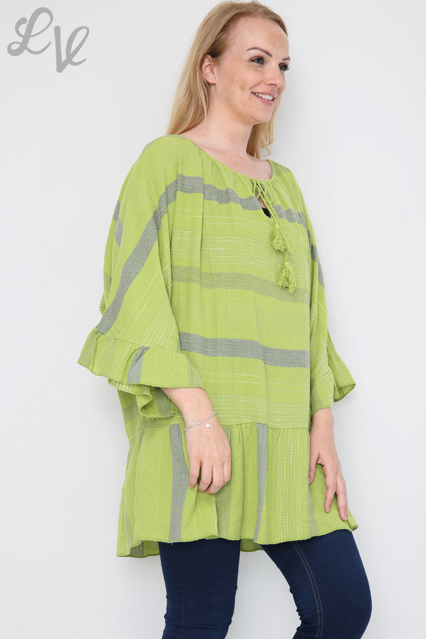 Dames gestreepte Boho Tuniek Jurk/Top Limoen Eenheidsprijs €13,99