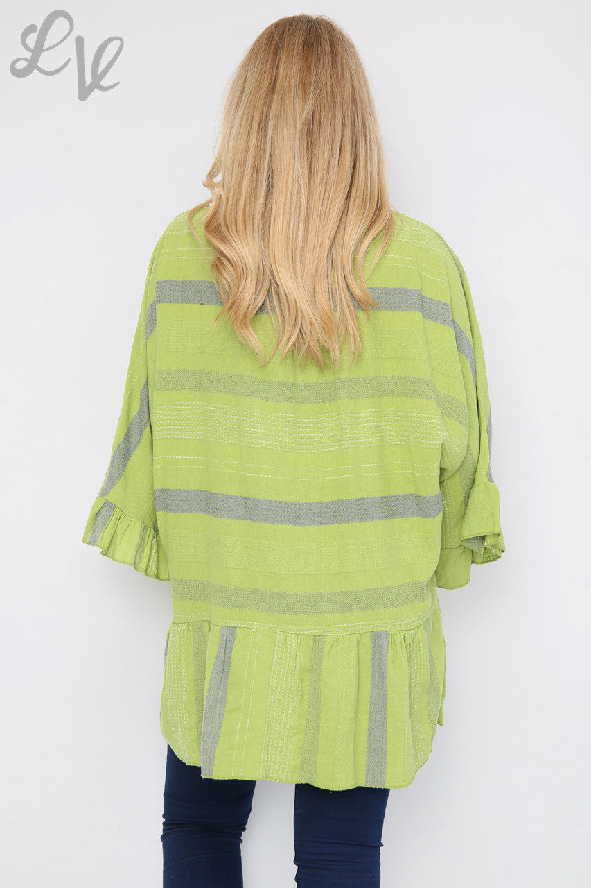 Dames gestreepte Boho Tuniek Jurk/Top Limoen Eenheidsprijs €13,99