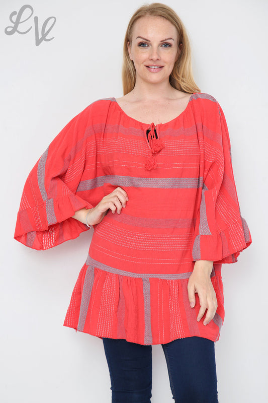 Dames gestreepte Boho Tuniek Jurk/Top Rood Prijs per stuk €13.99