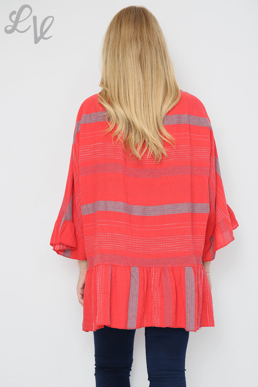 Ladies Stripe Boho Tunic Dress/Top Red Unit Price £13.99