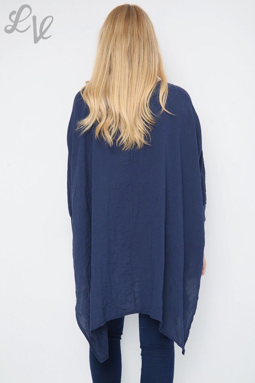 Damesliefde Hart & Kruis Graphic Batwing Top Marineblauw - Eenheidsprijs €9,99