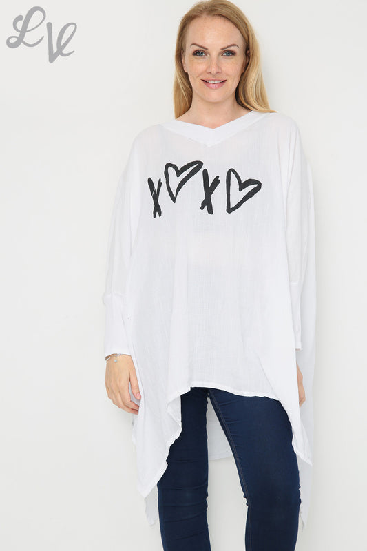 Ladies Love Heart & Cross Graphic Batwing Top White - Unit Price £9.99