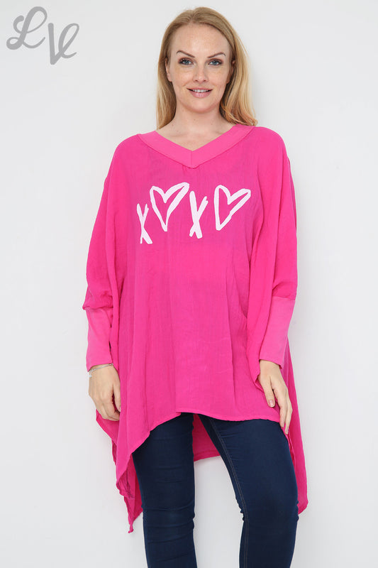 Ladies Love Heart & Cross Graphic Batwing Top Cerise - Unit Price £9.99