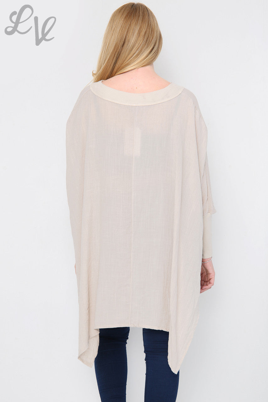 Dames Hart & Kruis Graphic Vleermuismouw Top Steen - Prijs per stuk € 9,99