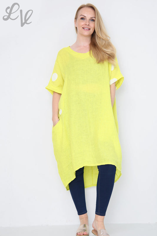 Dames Polka Dot Linnen Tuniekjurk Geel Stukprijs €14,99