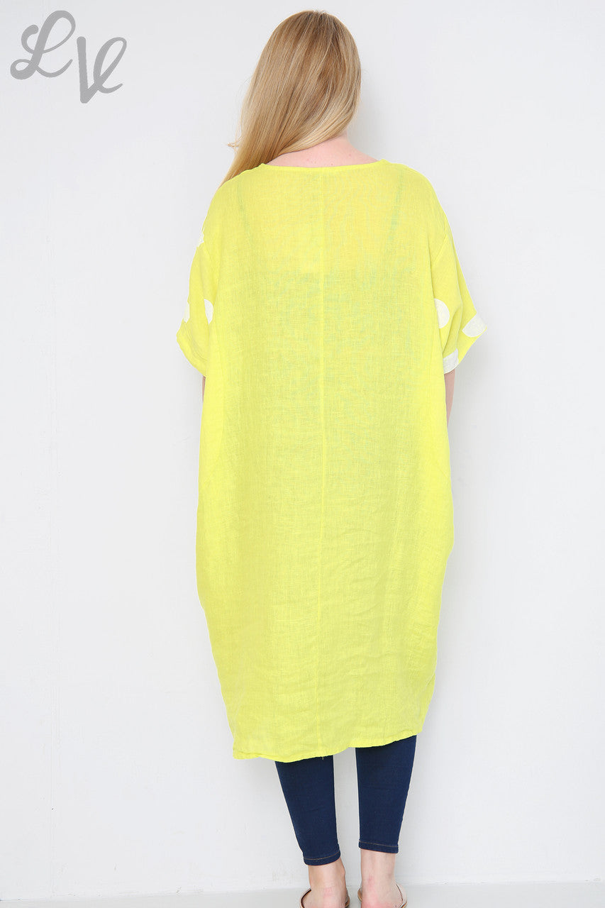 Ladies Polka Dot Linen Tunic Dress Yellow Unit Price £14.99