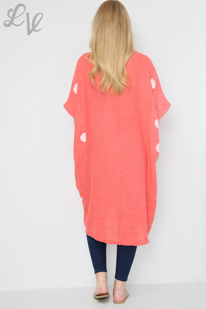 Ladies Polka Dot Linen Tunic Dress Coral Unit Price £14.99