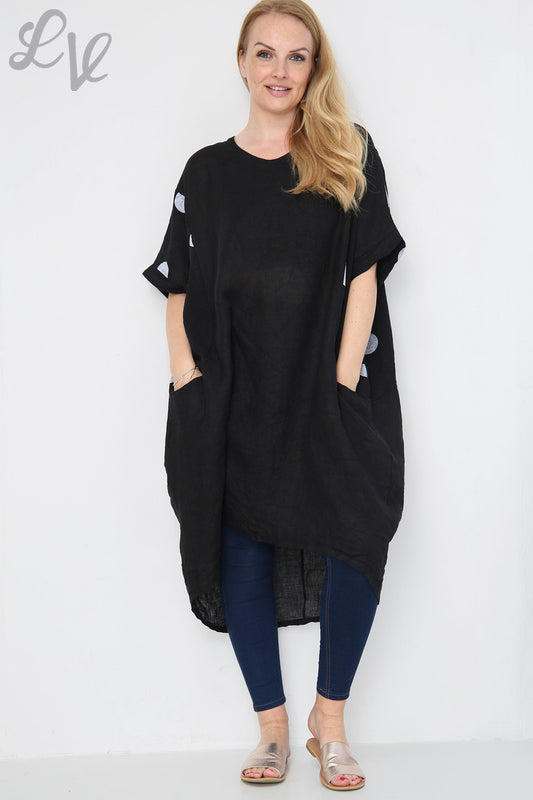 Dames Tuniekjurk Linnen met Polka Dots Zwart Prijs per stuk € 14,99