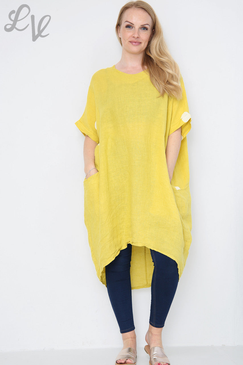 Ladies Polka Dot Linen Tunic Dress Mustard Unit Price £14.99