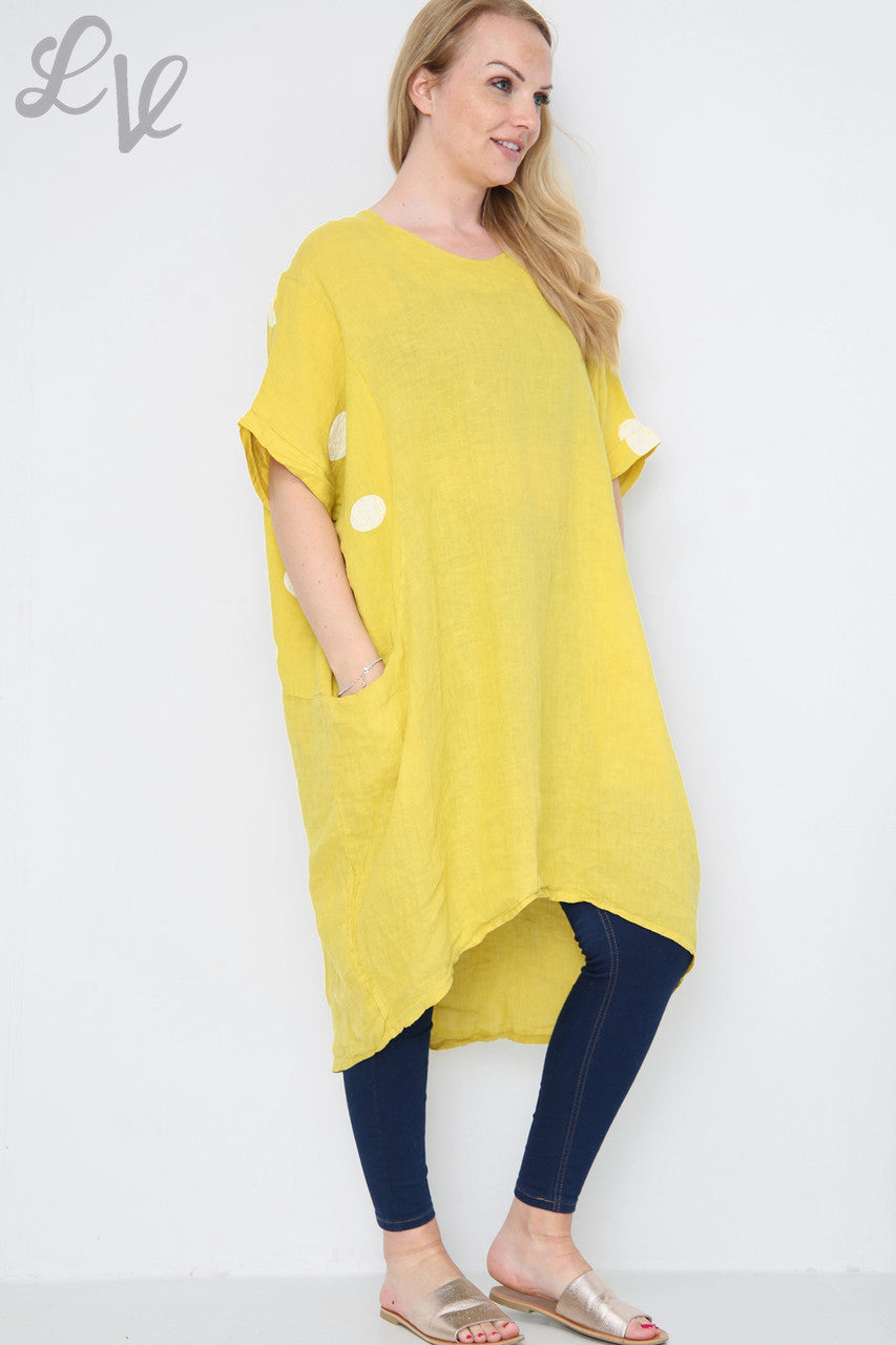 Ladies Polka Dot Linen Tunic Dress Mustard Unit Price £14.99