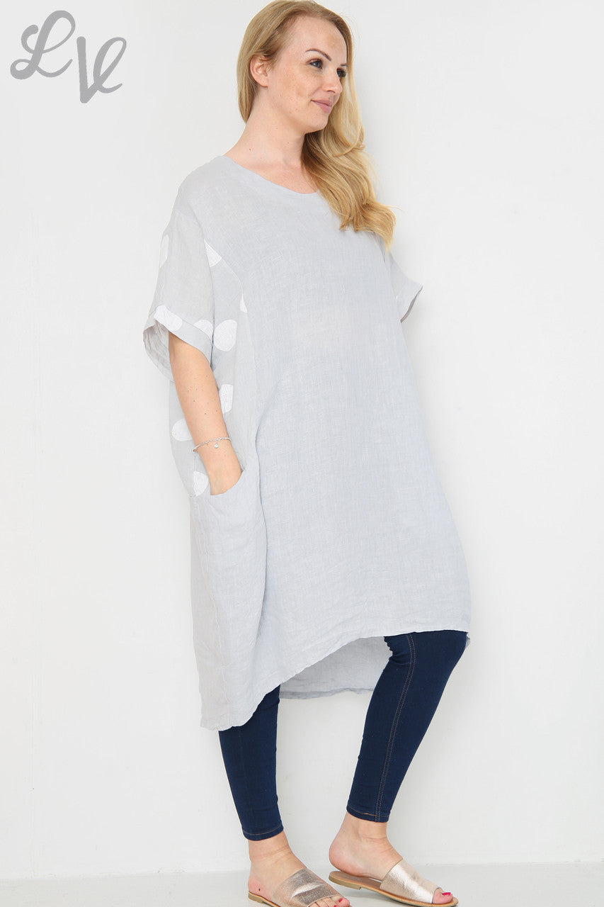 Dames Polkadot Linnen Tuniekjurk Zilver Stukprijs £14.99