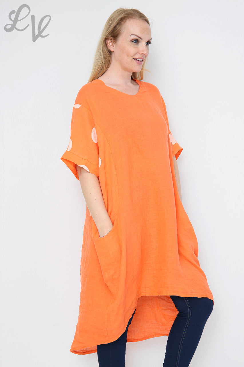 Ladies Polka Dot Linen Tunic Dress Orange Unit Price £14.99