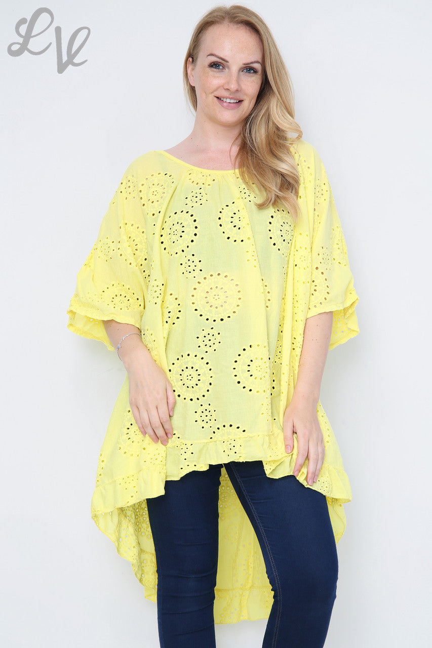Dames Cut Print Wijde Tuniek Top/Jurk Geel Stuksprijs €14,99