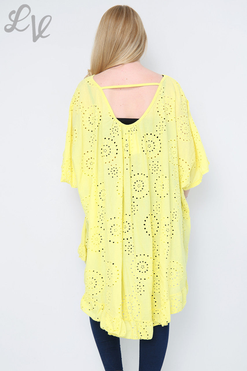 Dames Cut Print Wijde Tuniek Top/Jurk Geel Stuksprijs €14,99