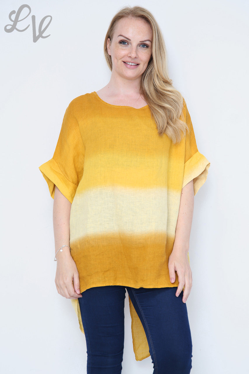 Dames Ombre Tuniek Top/Jurk met Split Achter Zoom Mosterd Stukprijs €14,99